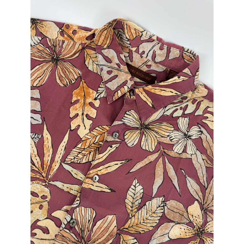 Tori Richard Mens XL Cotton Lawn Hawaiian Shirt Burgundy Tropical Floral